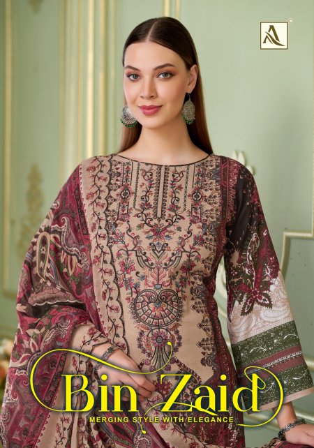 Zaid By Alok Cambric Cotton Printed Embroidery Dress Material 